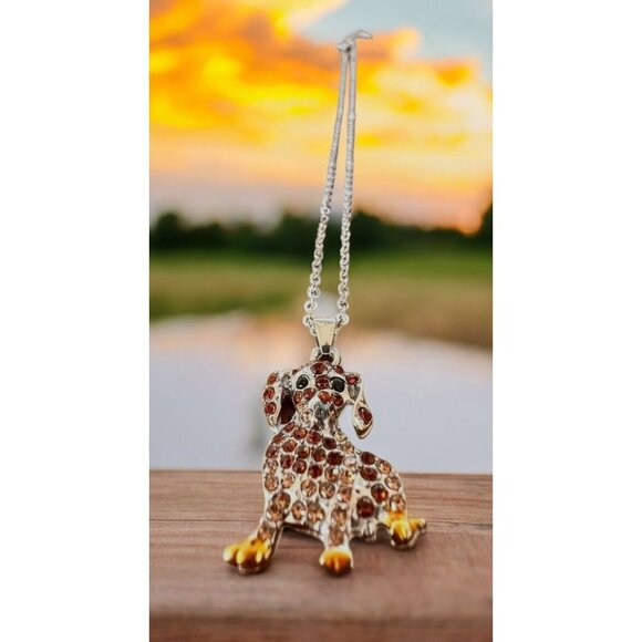 Dachshund Necklace New Rhinestones 16 inch Chain 2 piece Set Doxie Weeni… - Picture 2 of 14